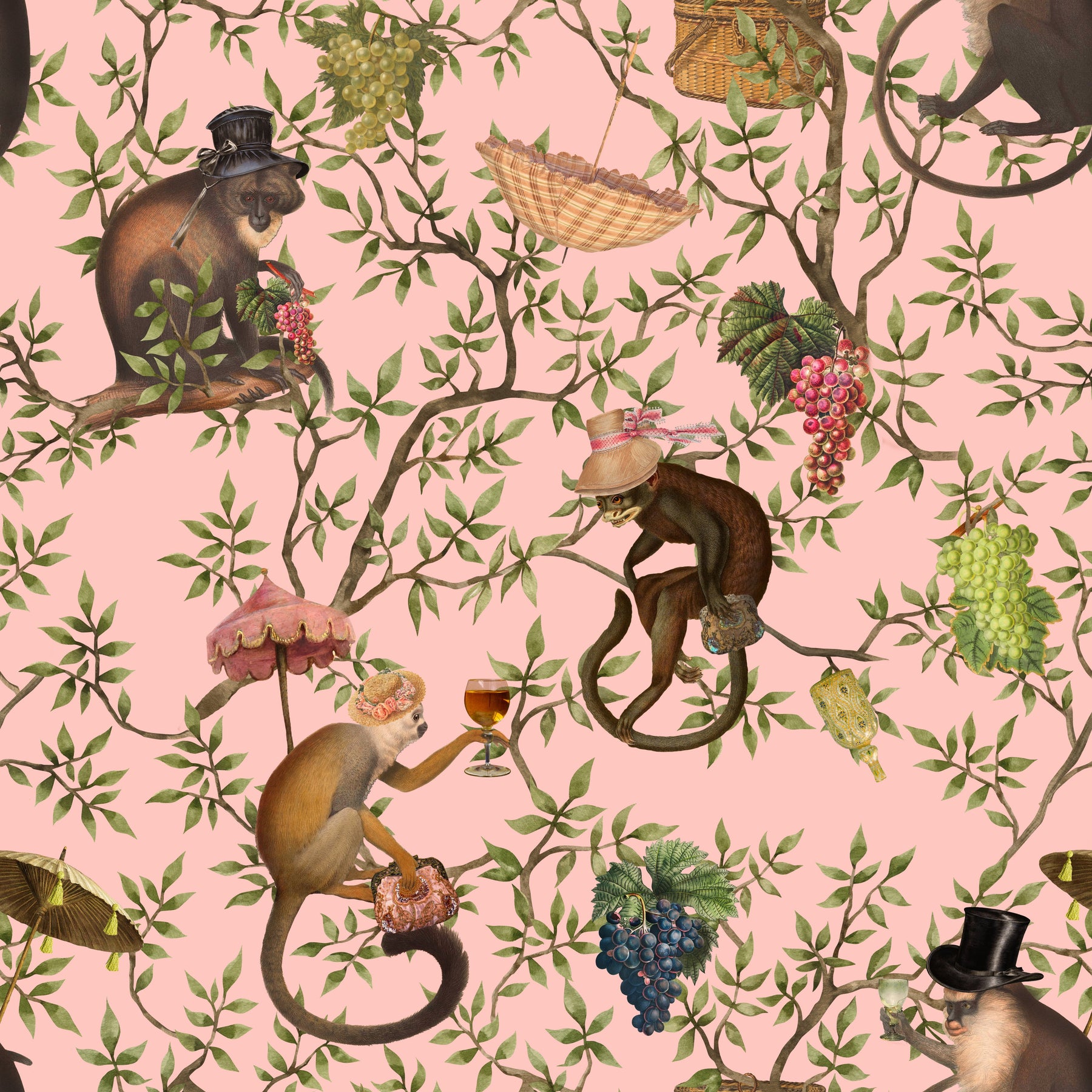Chinoiserie-Affen Rosa – Muster 006_091