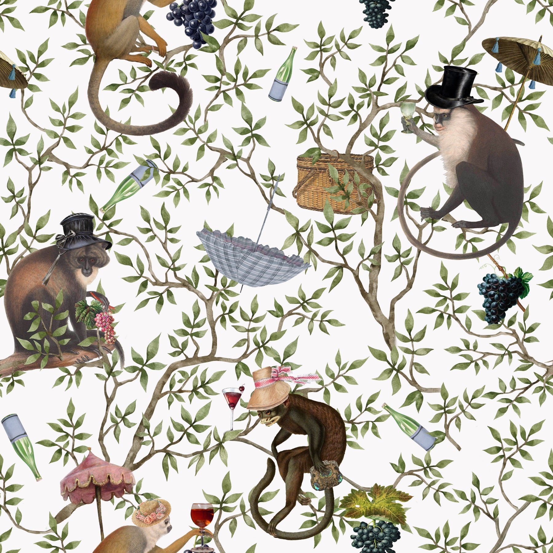 Chinoiserie-Affen Weiß – Muster 006_093