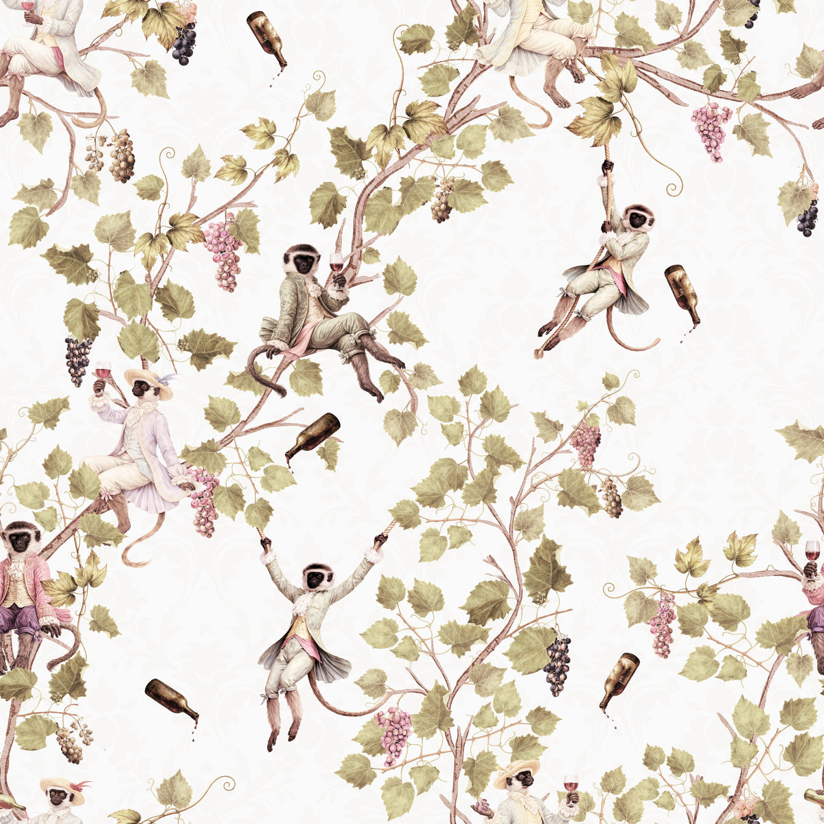 Weinlese mit Affen Beige – Muster 006_095