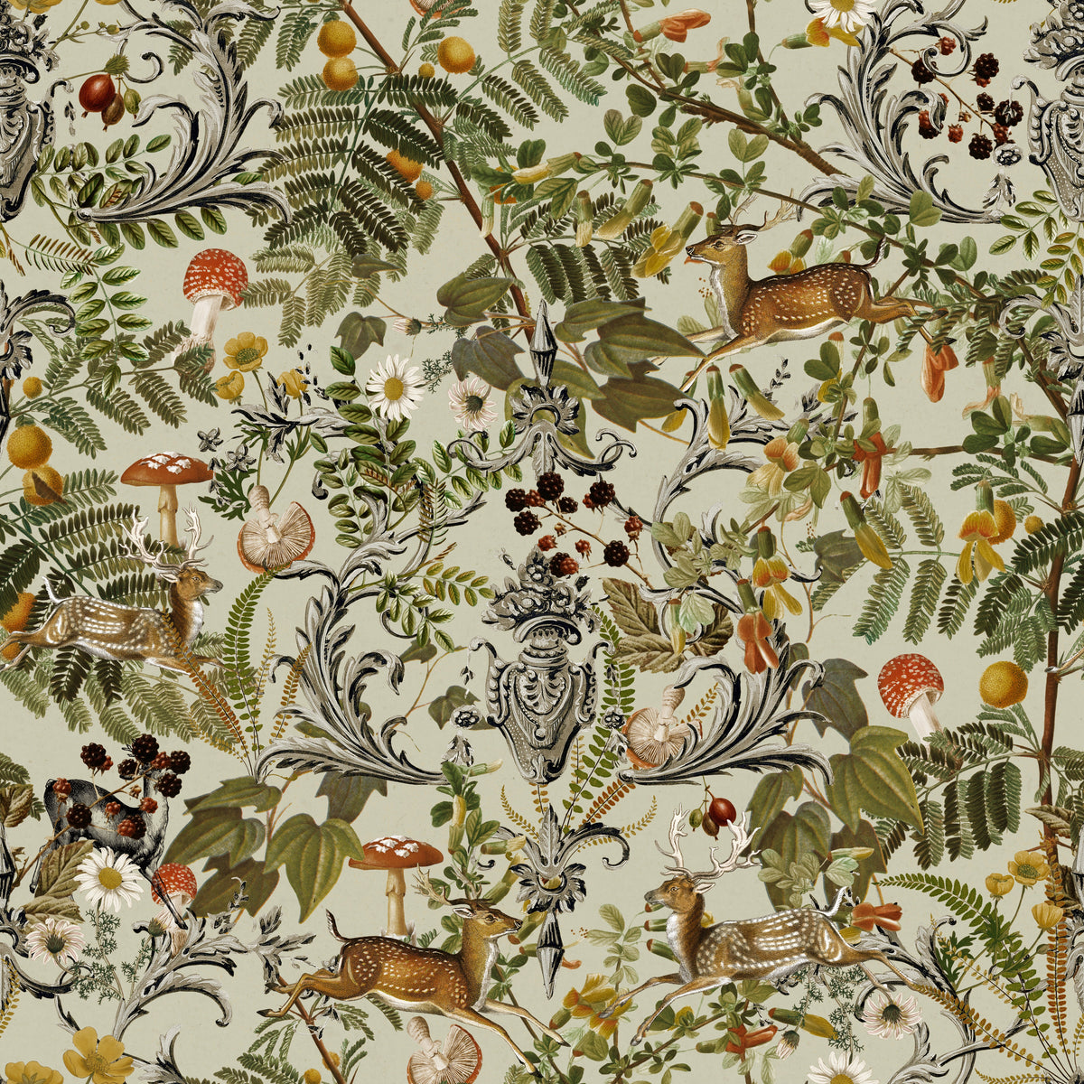 Waldtiere mit Ornamenten Salbei – Muster 006_106