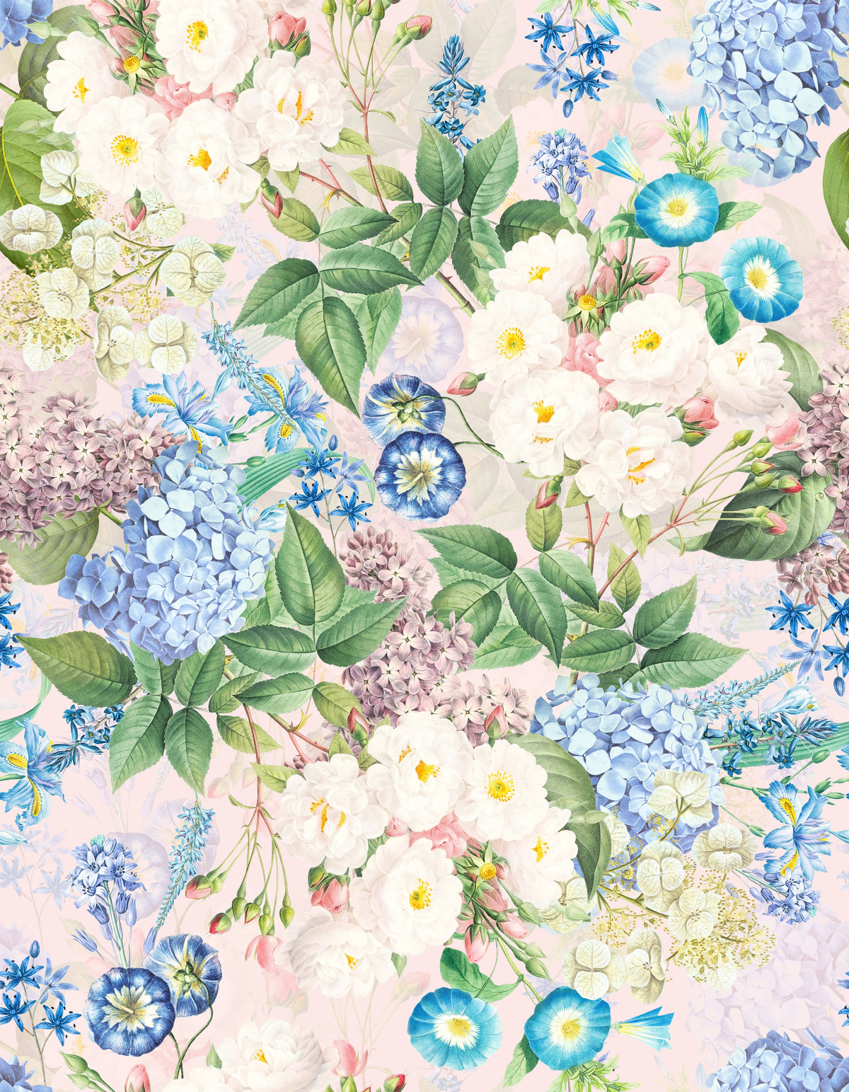 Weiße Rosen mit Hortensien Blau – Muster 006_124