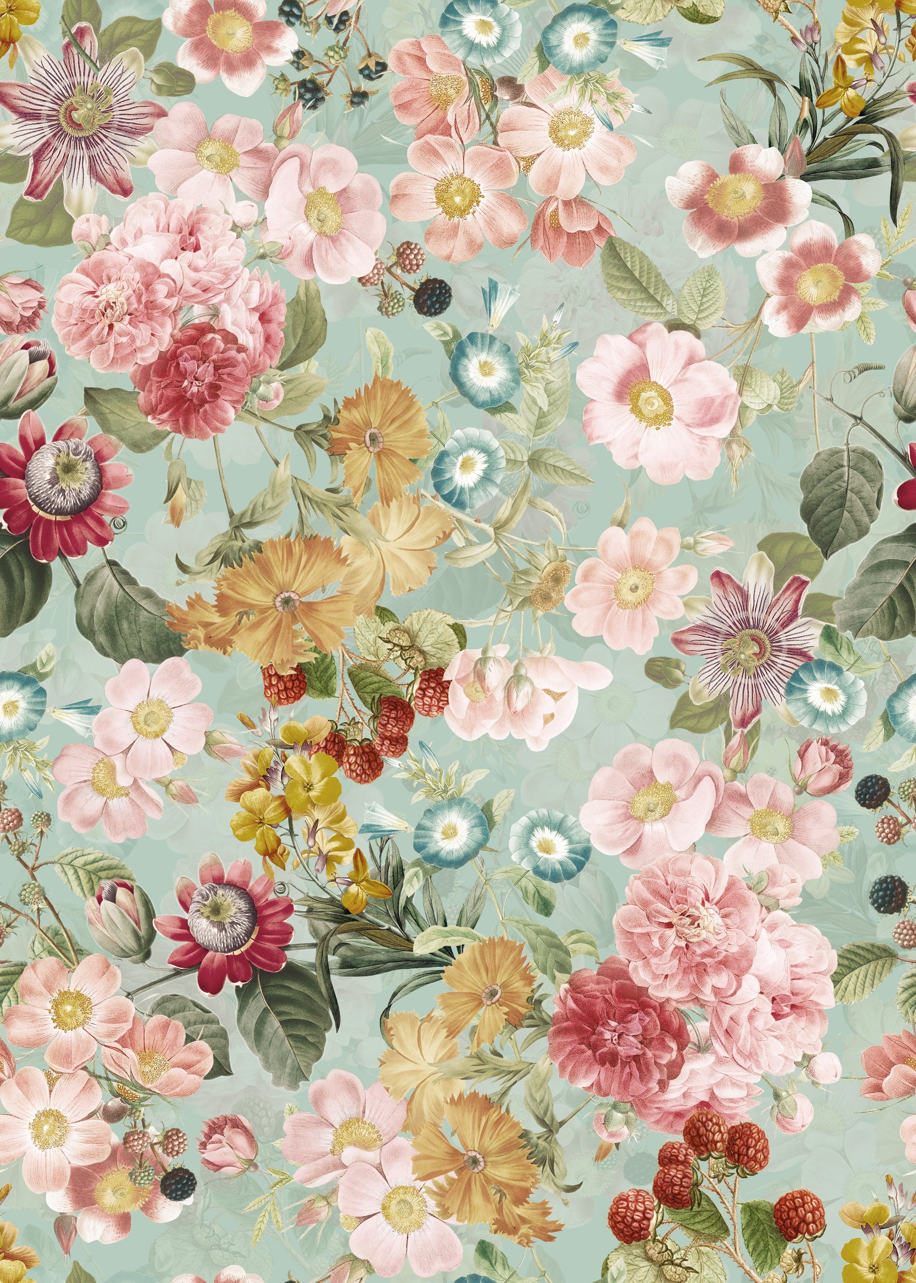 Vintage-Blüten auf Mintgrün – Muster 006_127