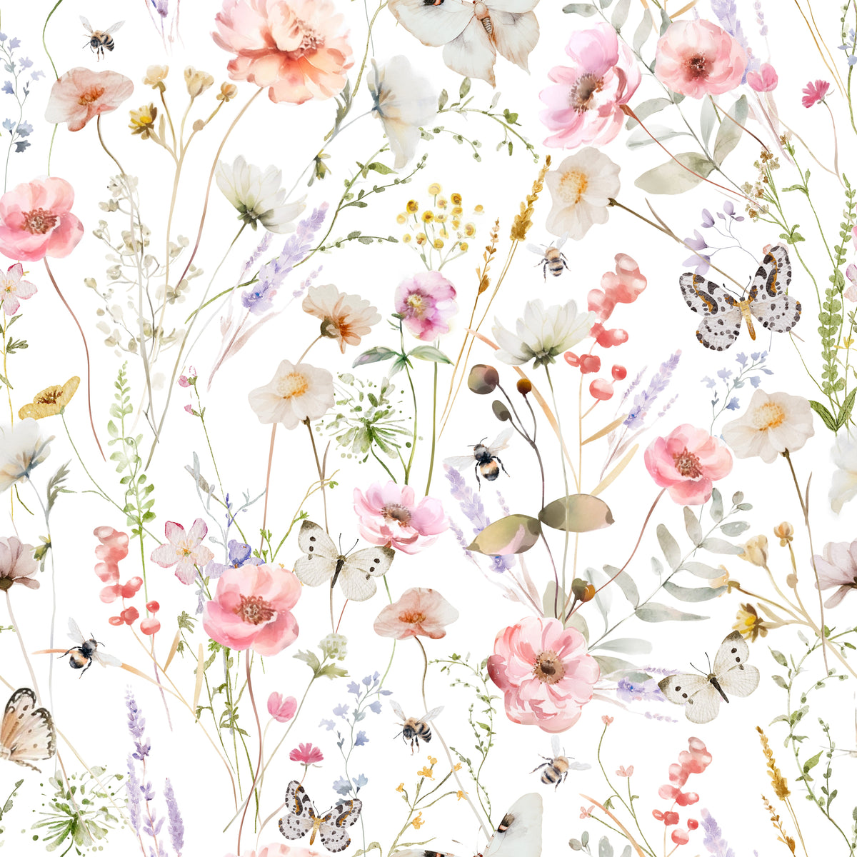 Wiesenblumen mit Faltern Rosé – Muster 006_141