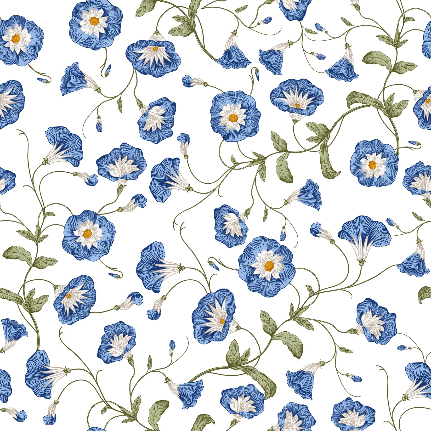 Blaue Winden und Gänseblümchen – Muster 006_156