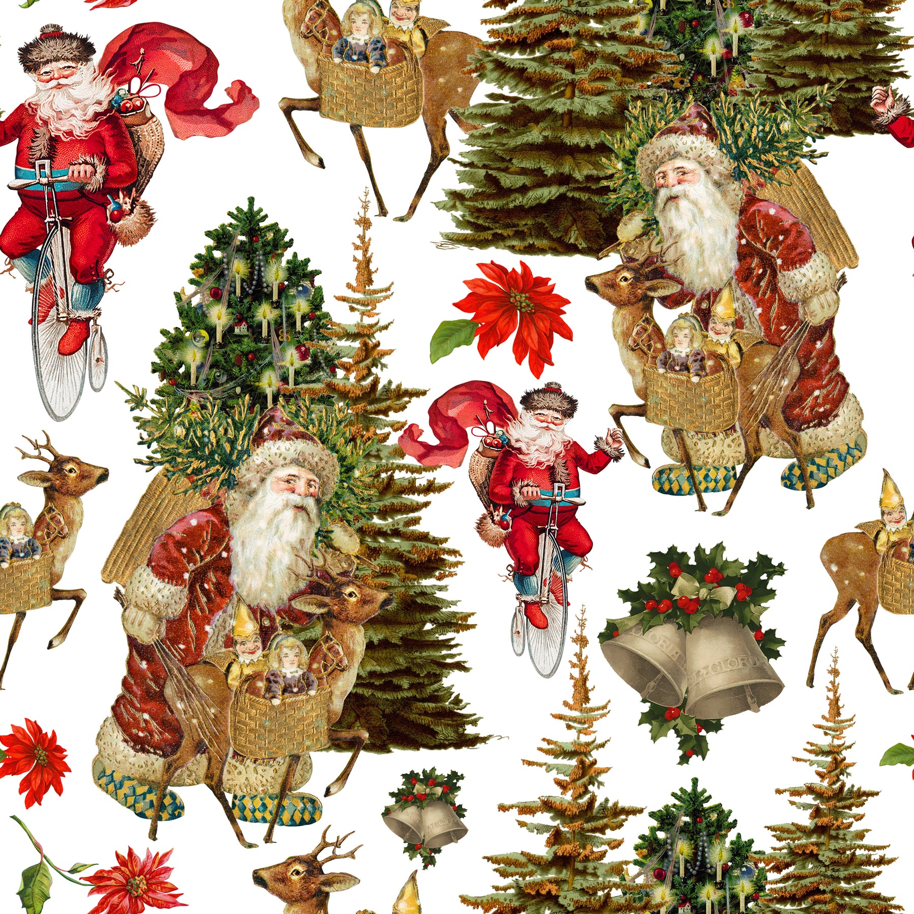 Weihnachtsmänner mit Tannen und Rehen – Muster 006_171
