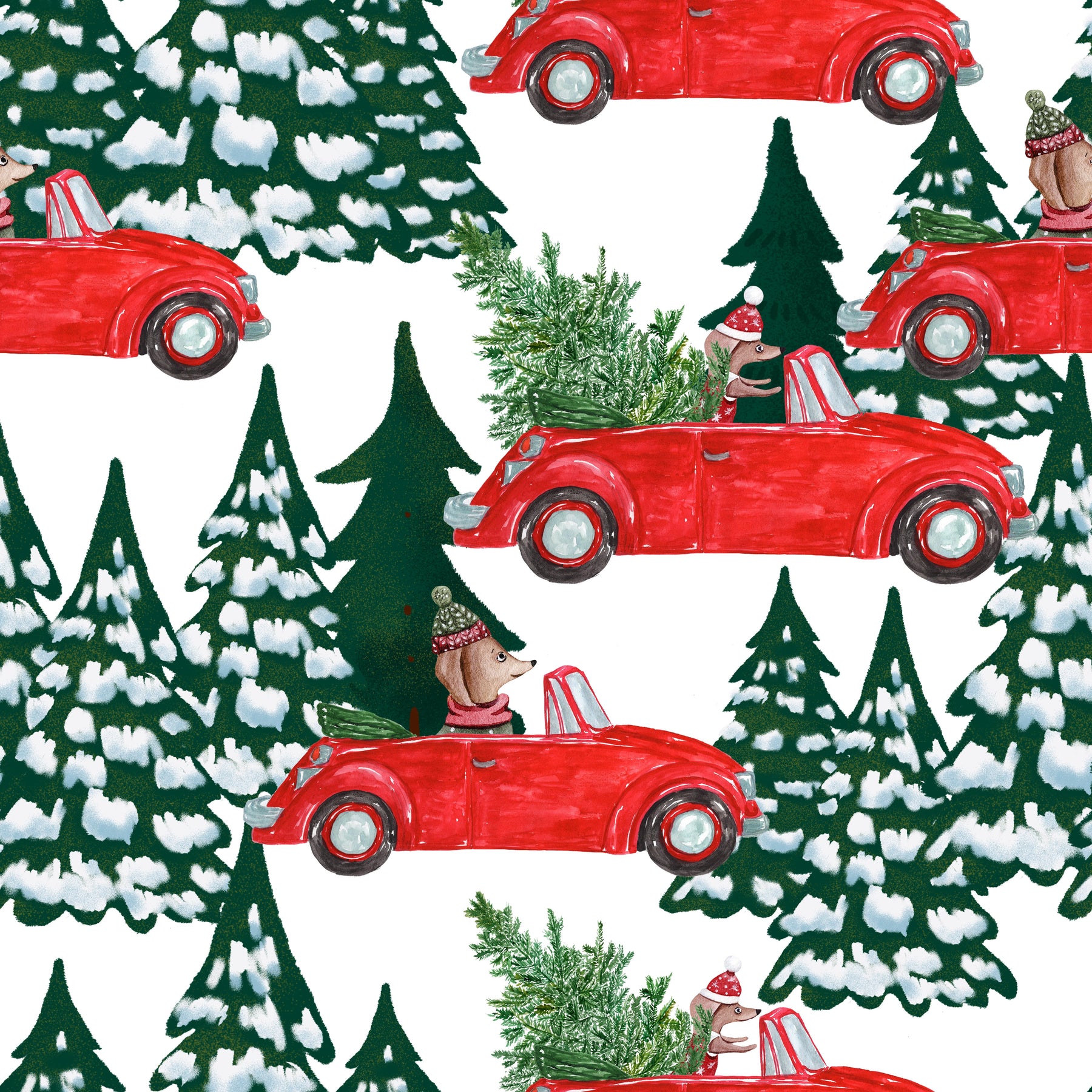 Rotes Auto mit Tannenbaum – Muster 006_193