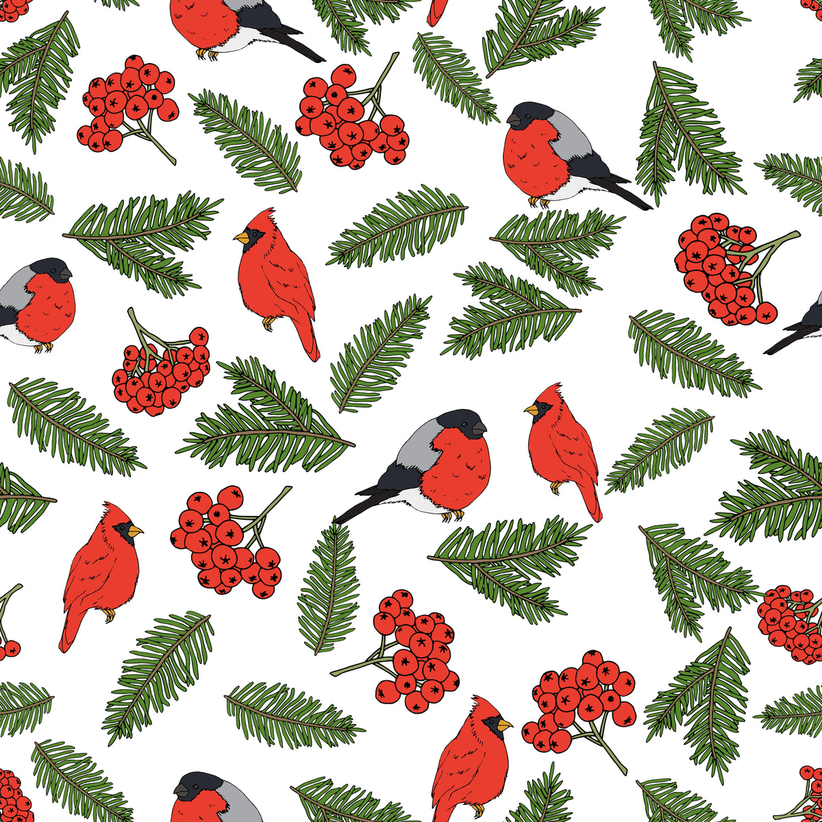 Dompfaff und Kardinal mit Vogelbeeren – Muster 006_194