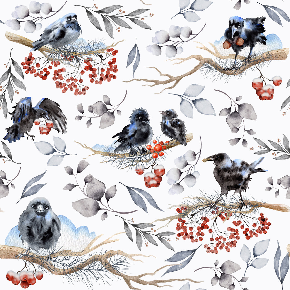 Wintervögel mit Vogelbeeren – Muster 006_198