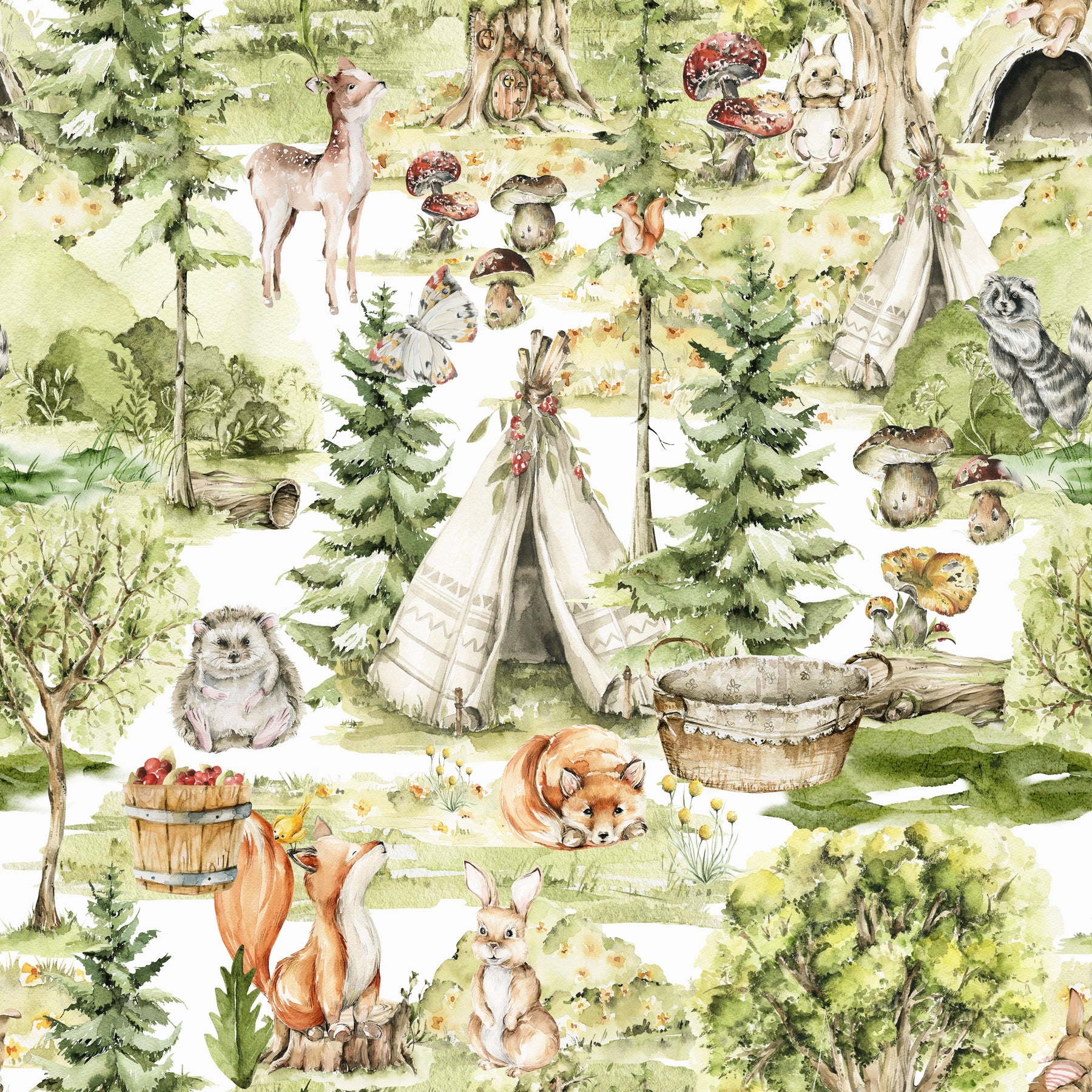 Waldtiere mit Tipi im Sommerwald – Muster 006_032