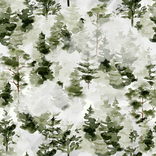 Aquarell-Tannen im Nebelwald – Muster 006_041