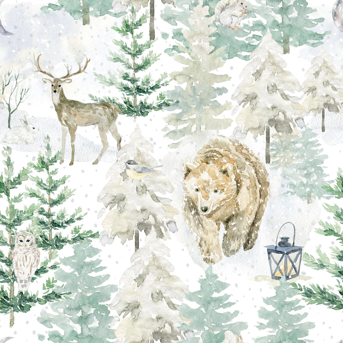 Winterwald mit Bär und Hirsch – Muster 006_051
