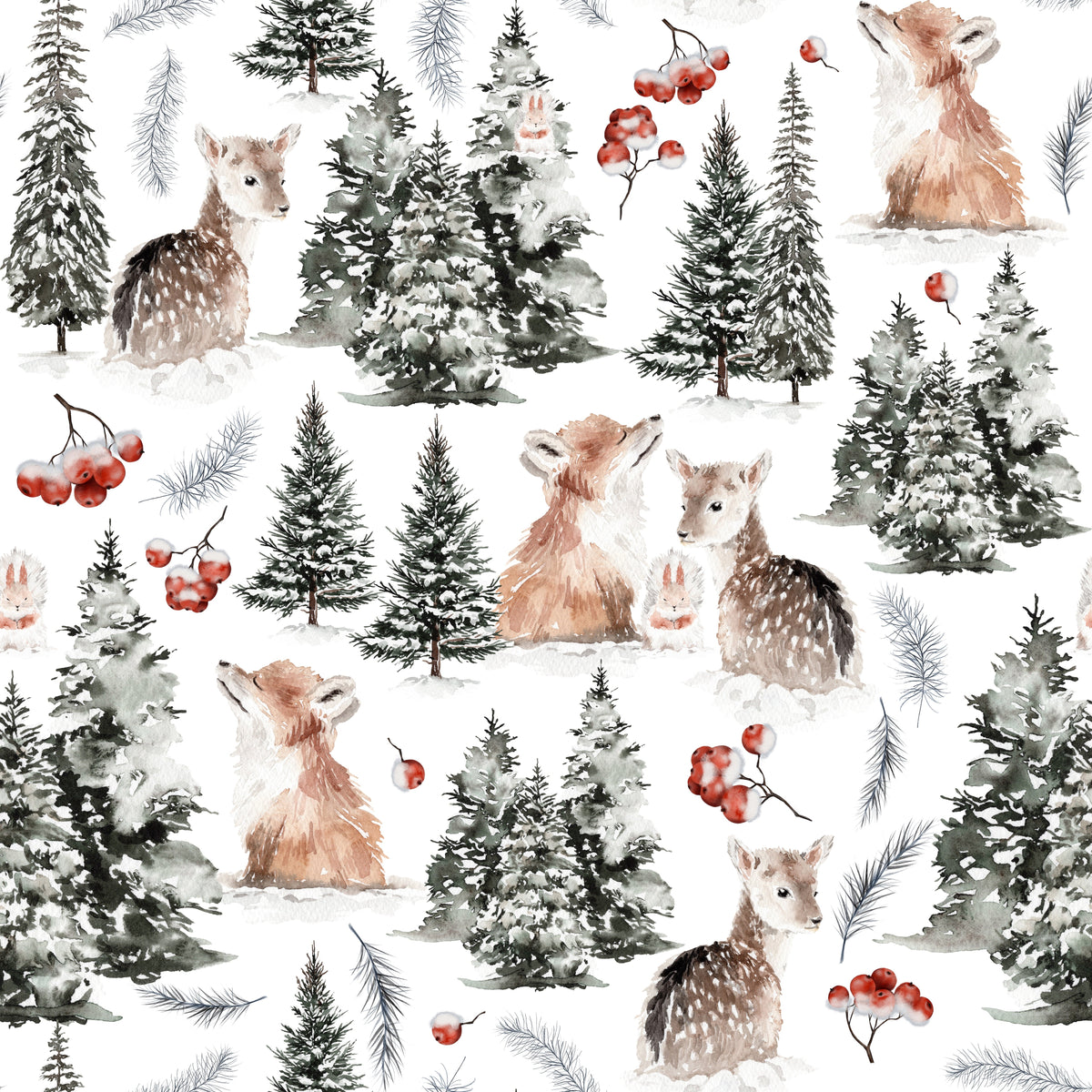 Rehe mit Vogelbeeren im Schnee – Muster 006_059