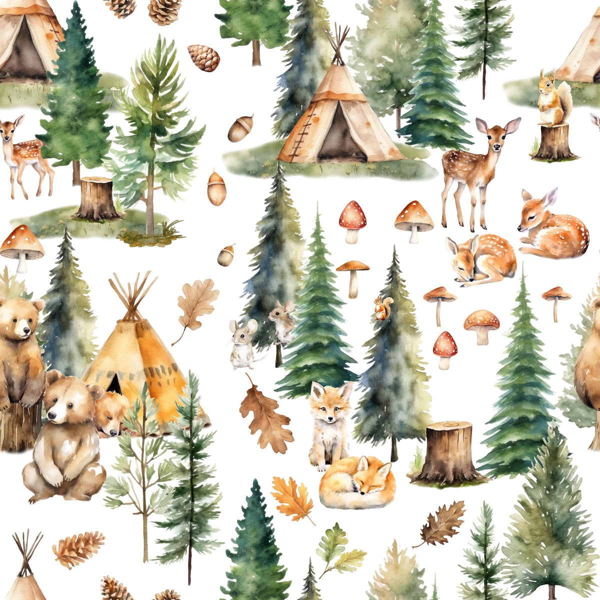 Waldcamping mit Tipis und Rehkitzen – Muster 006_005