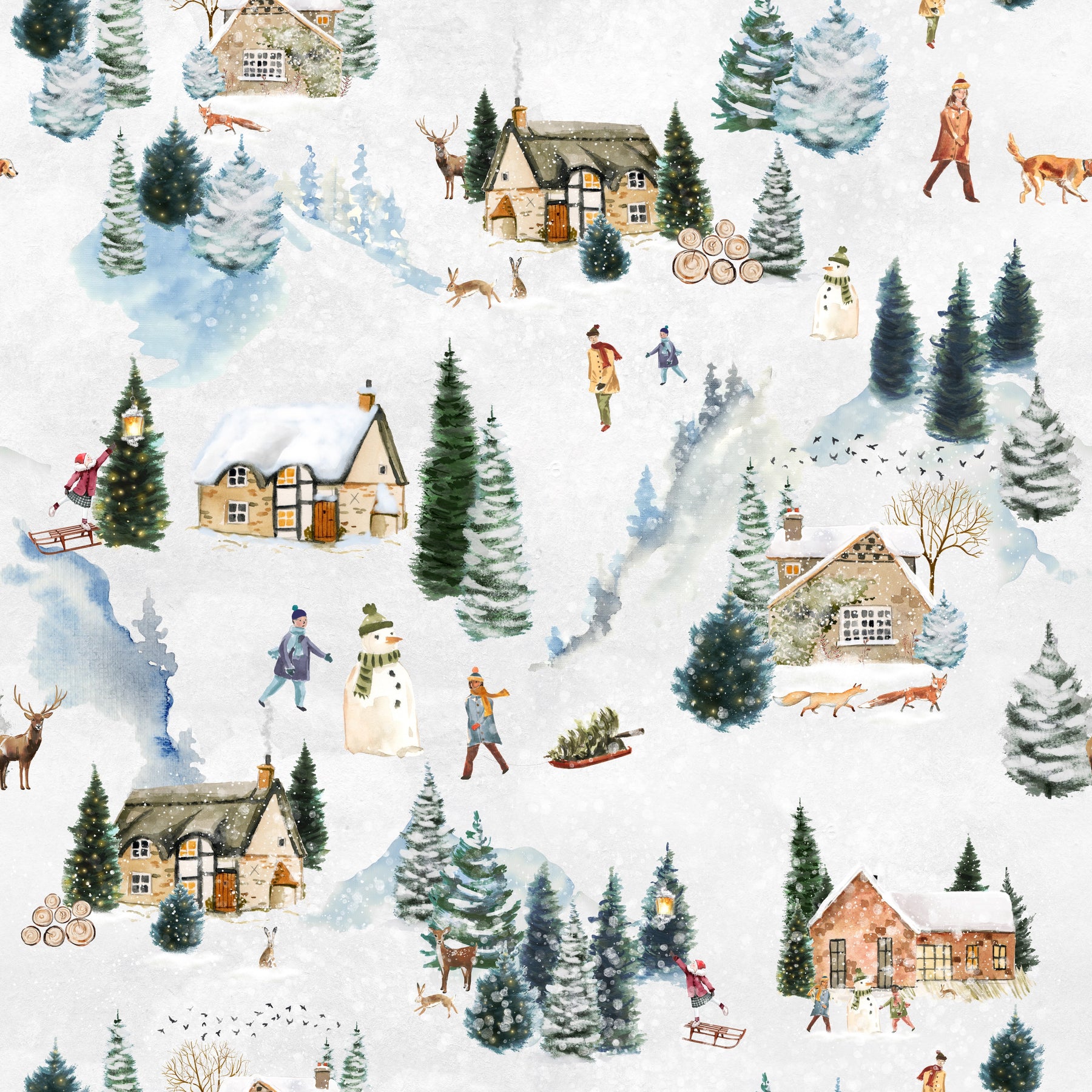 Winterdorf mit Cottages und Schlitten – Muster 006_063