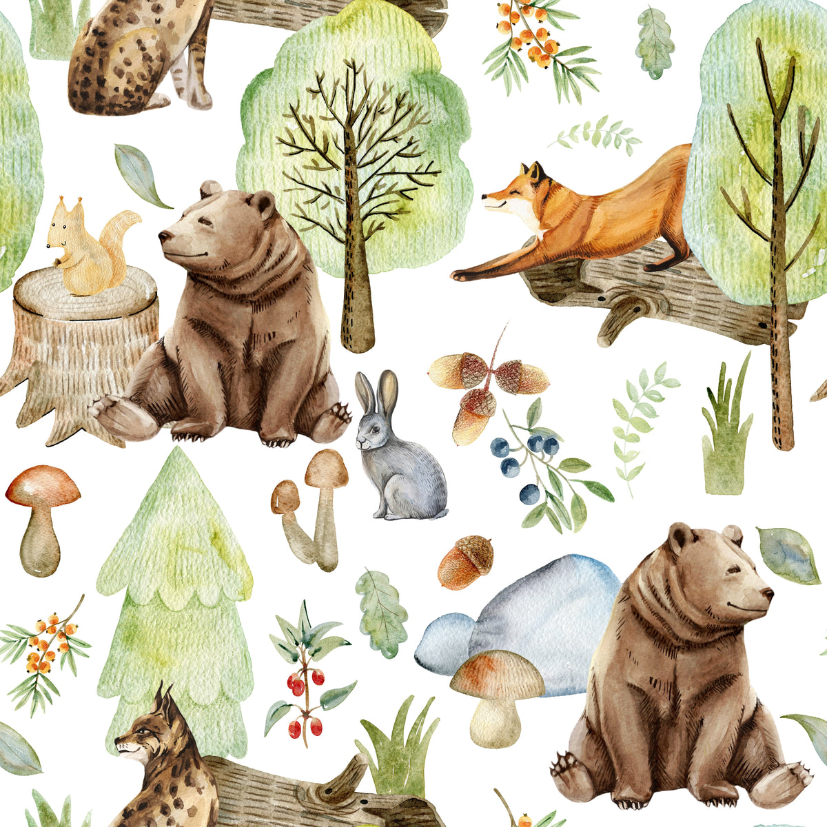 Waldtiere mit Bär und Luchs – Muster 006_006