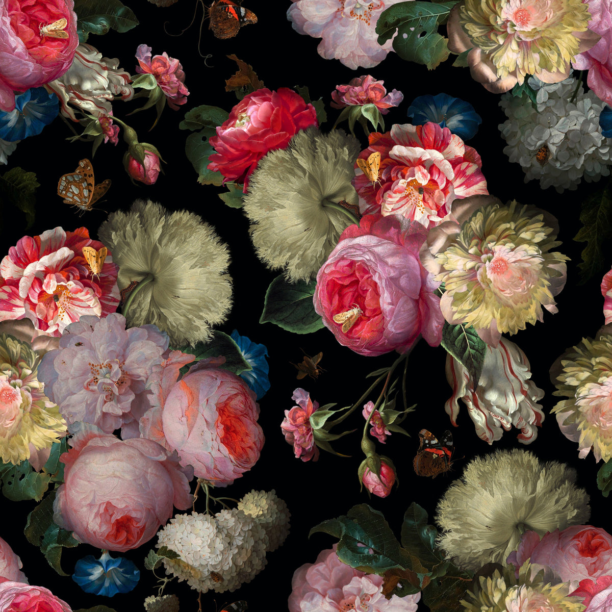 Barockblumen auf Schwarz – Muster 006_074