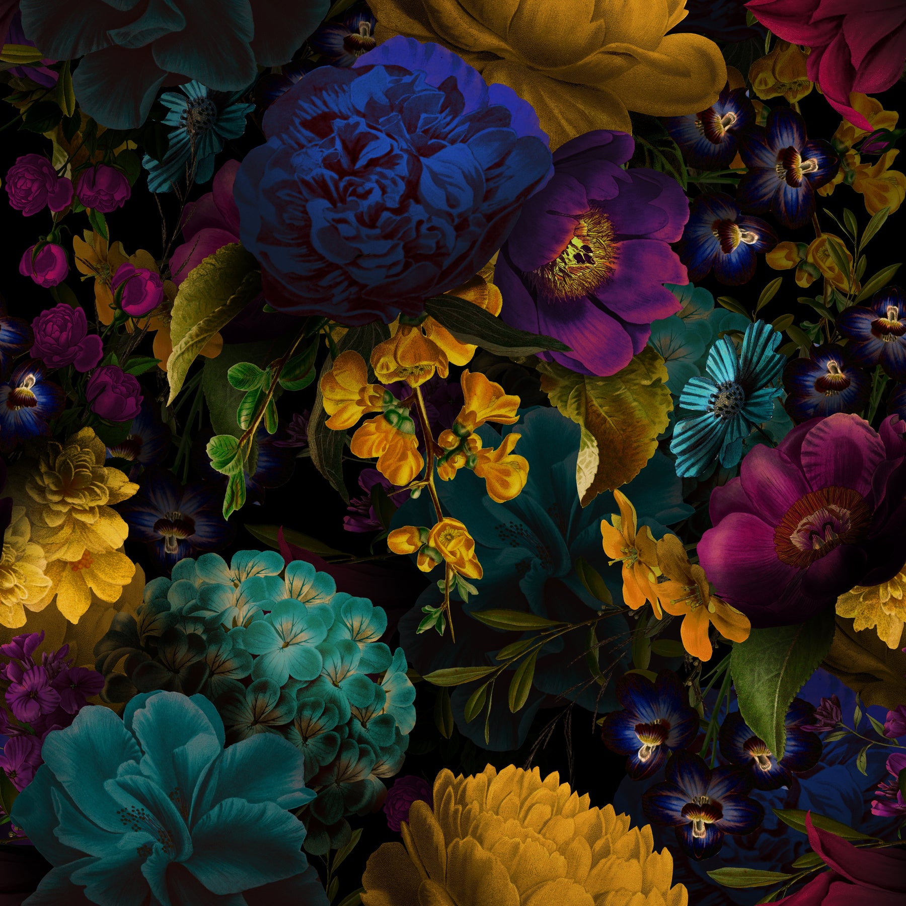 Nachtblumen in Blau und Gelb – Muster 006_076