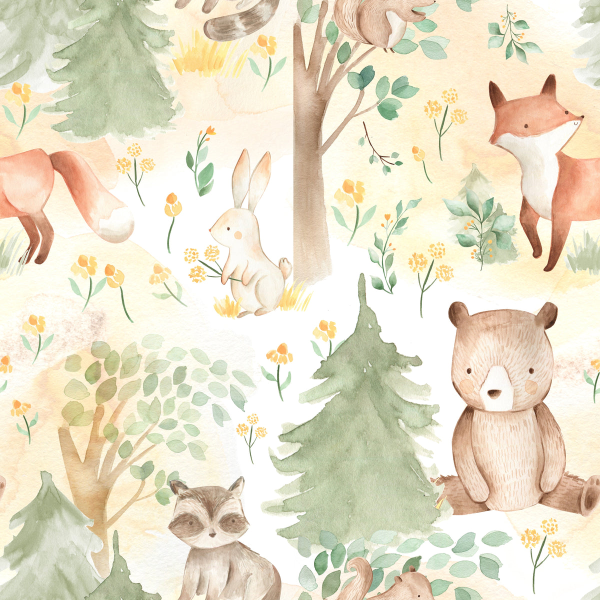 Waldtiere mit Fuchs und Bär Apricot – Muster 006_009