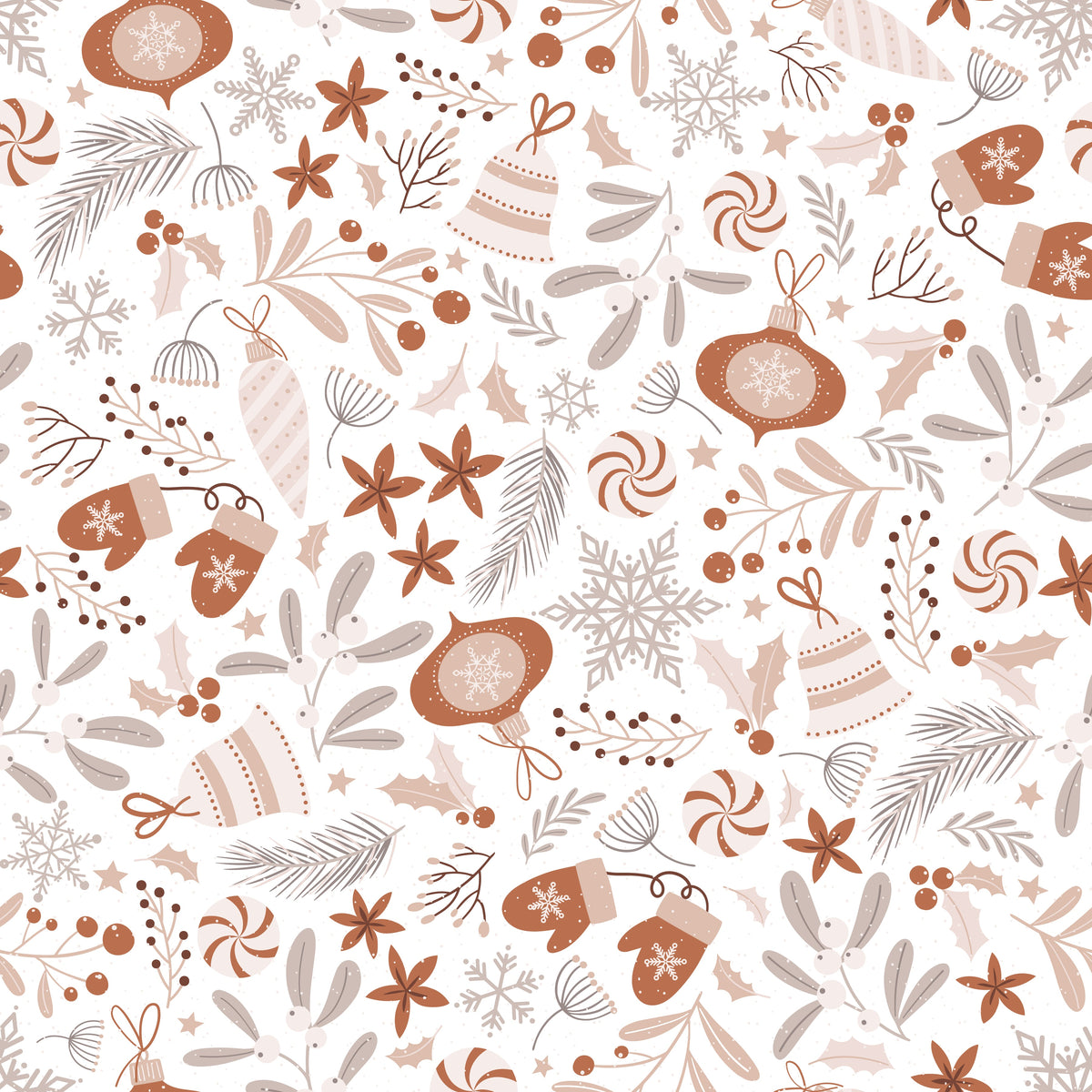 Ornaments and Winter Florals – Cozy Christmas – White – Muster 010_001_01
