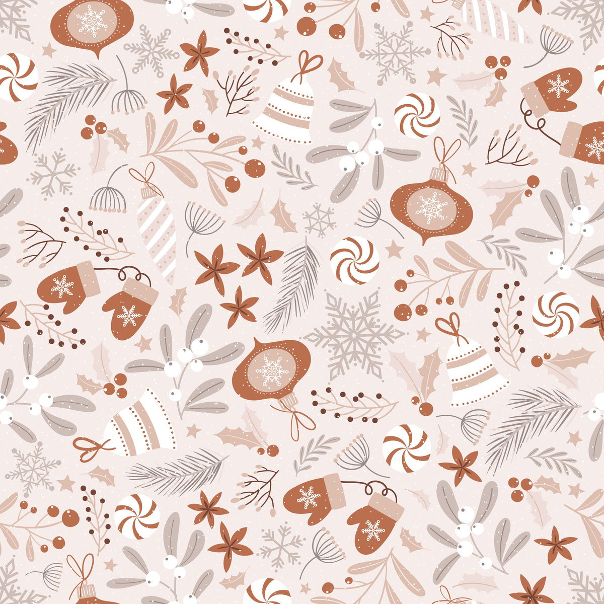 Ornaments and Winter Florals – Cozy Christmas – Cream – Muster 010_001_02