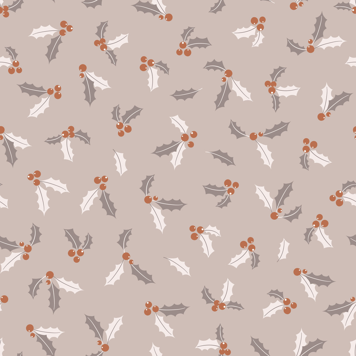 Holly Leaves and Berries – Cozy Christmas – Grey – Muster 010_004_02