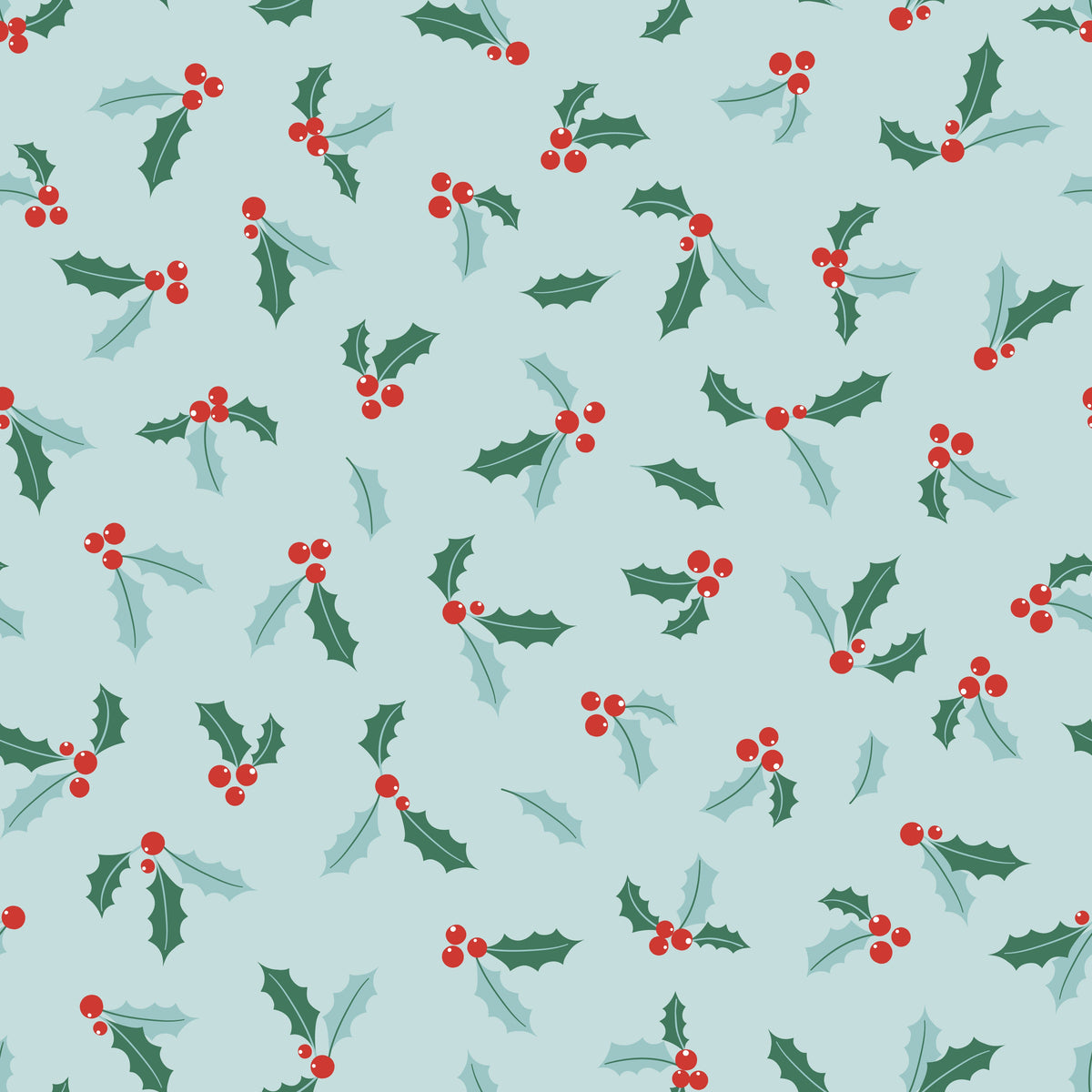 Holly Leaves and Berries – Bright Christmas – Blue – Muster 010_016_02