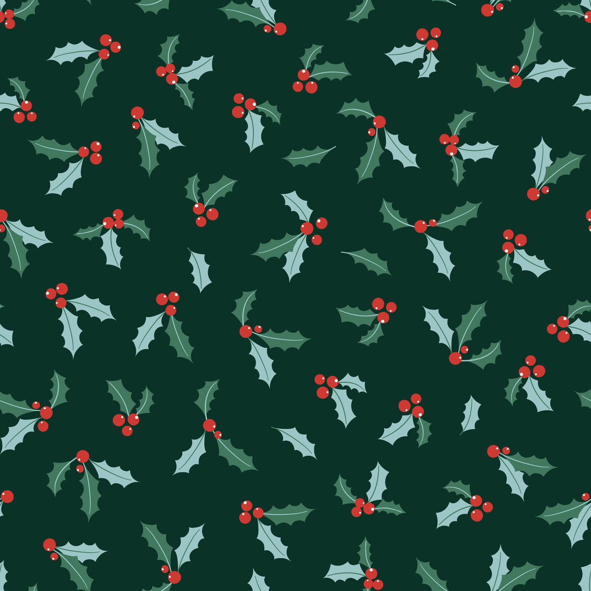 Holly Leaves and Berries – Bright Christmas – Dark Green – Muster 010_016_03