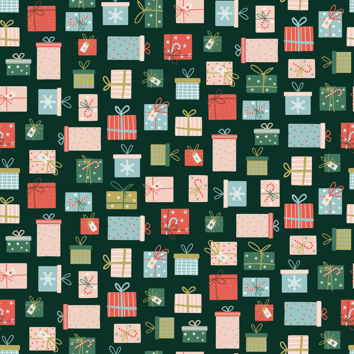 Colorful Wrapped Presents – Bright Christmas – Dark Green – Muster 010_017_03