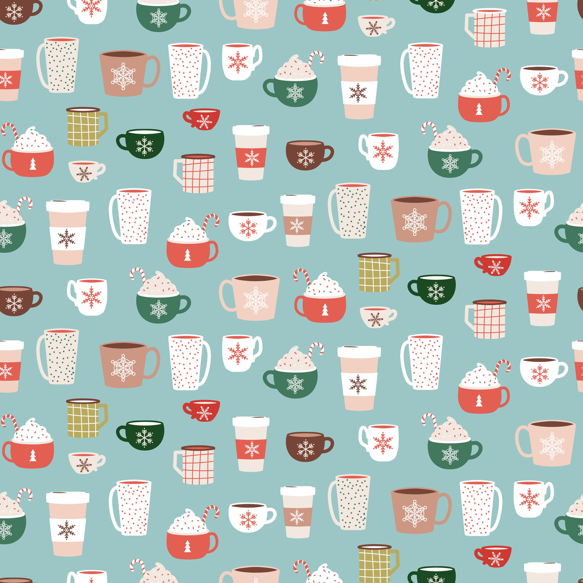 Festive Mugs and Hot Cocoa – Bright Christmas – Blue – Muster 010_019_01