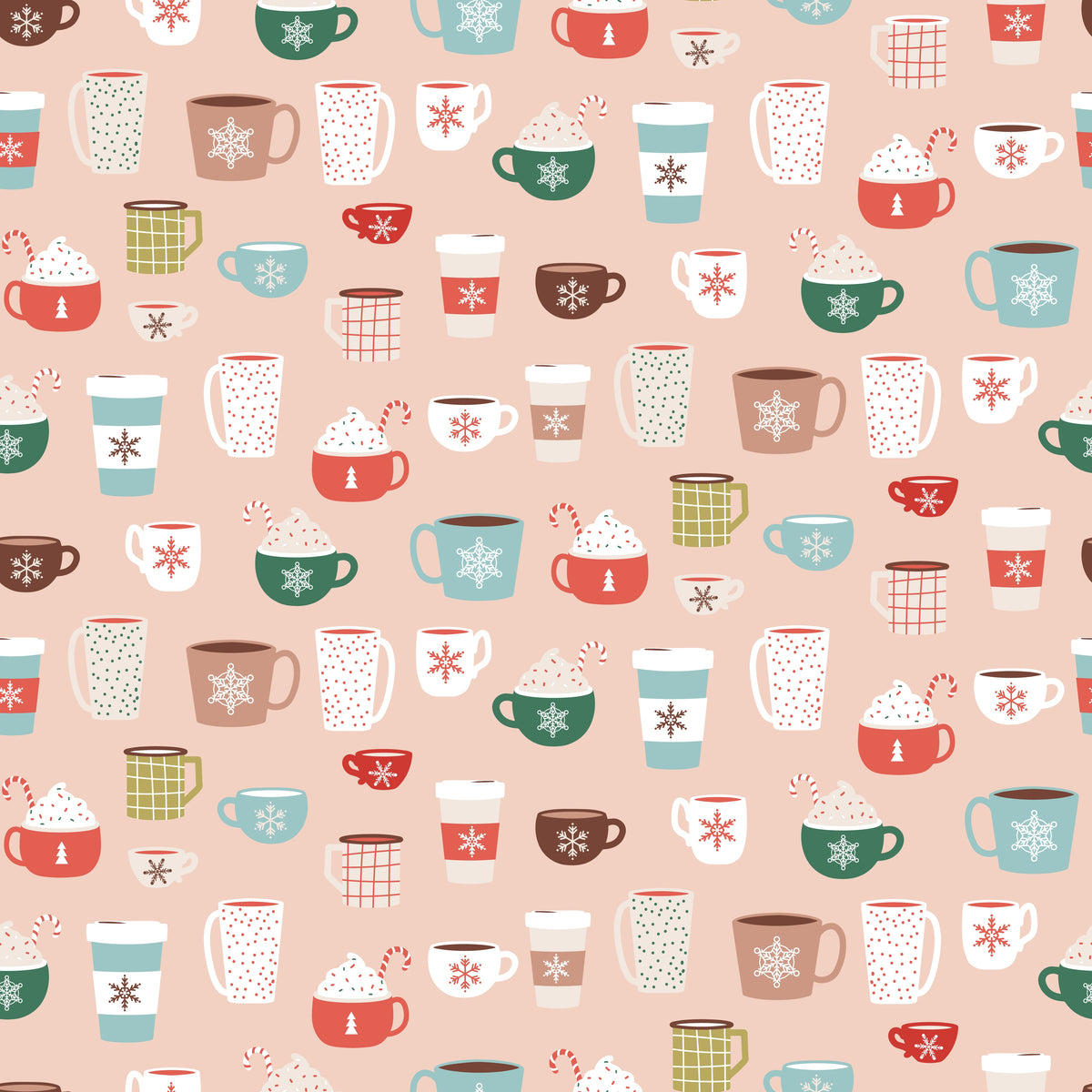 Festive Mugs and Hot Cocoa – Bright Christmas – Pink – Muster 010_019_02