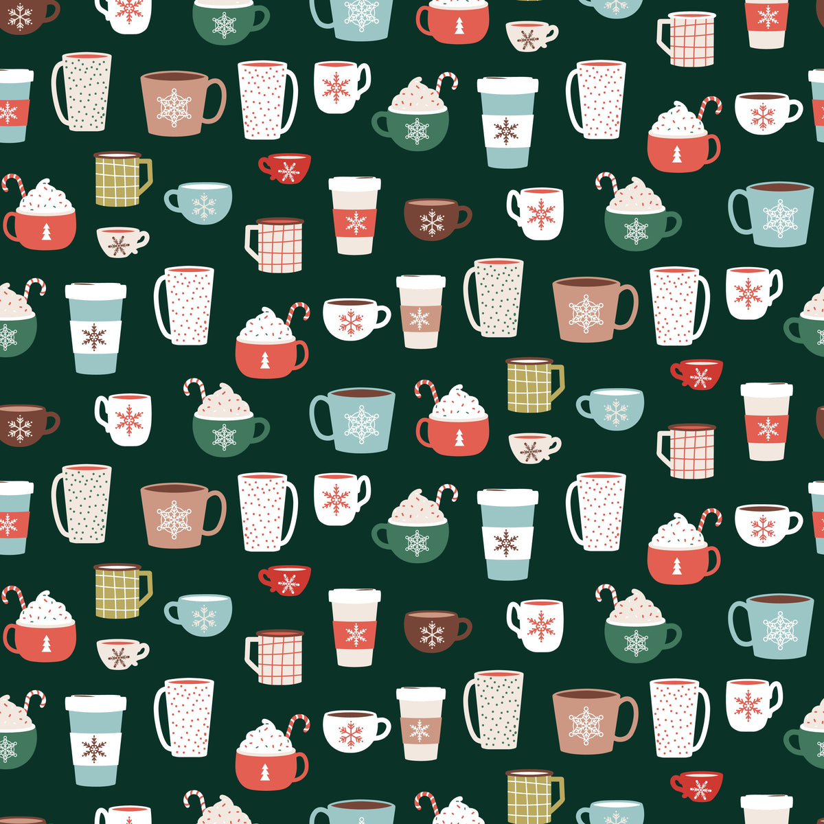 Festive Mugs and Hot Cocoa – Bright Christmas – Dark Green – Muster 010_019_03