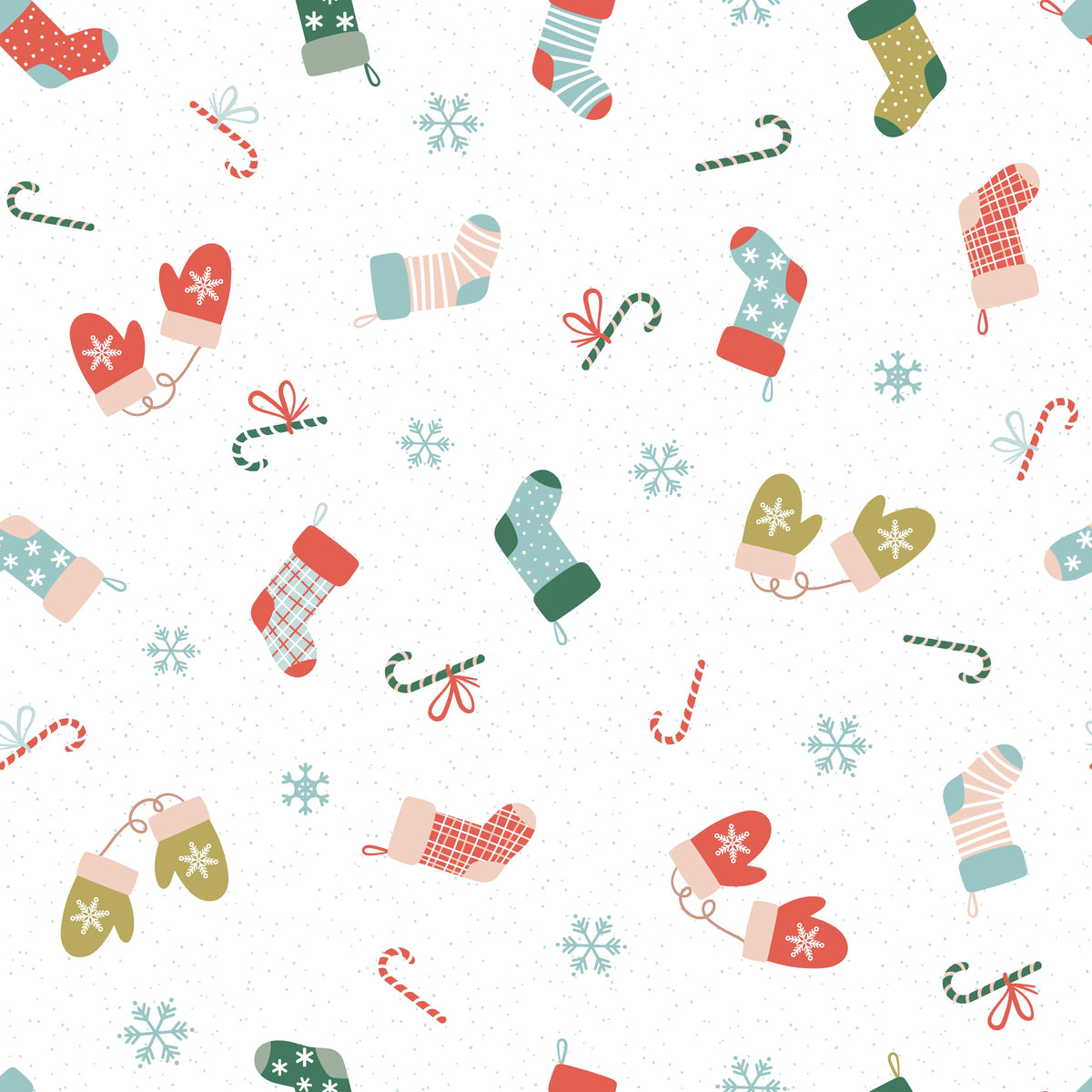 Colorful Christmas Socks, Candy Canes and Snowflakes – Bright Christmas – White – Muster 010_020_01