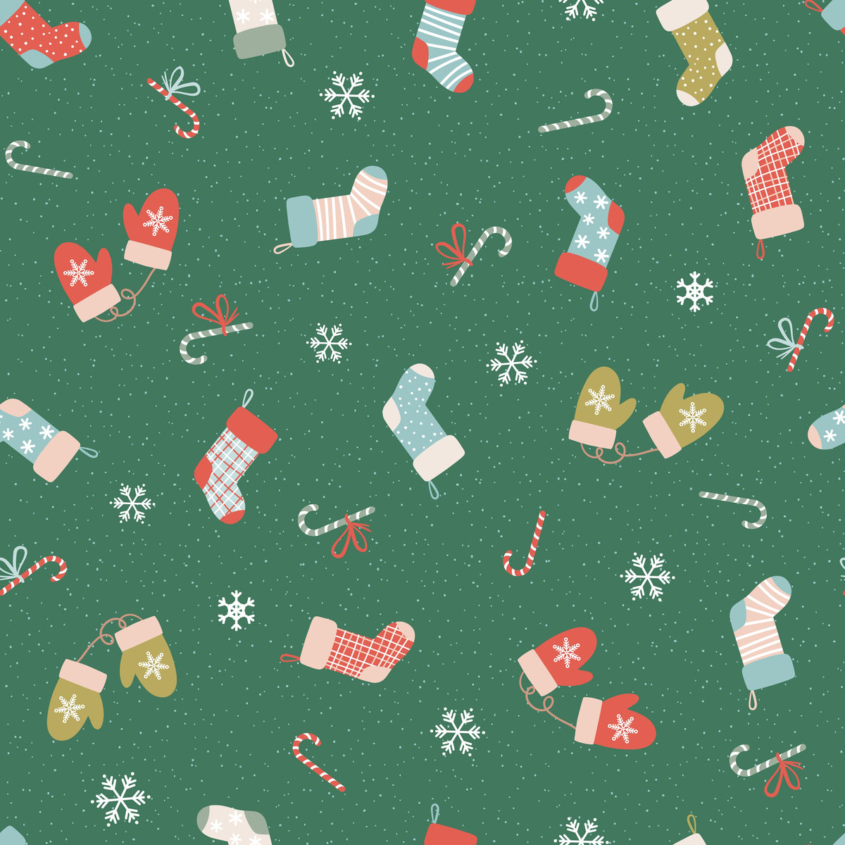 Colorful Christmas Socks, Candy Canes and Snowflakes – Bright Christmas – Green – Muster 010_020_02