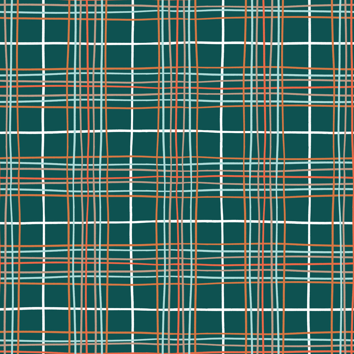 Colorful Hand-drawn Christmas Plaid – Winter Friends – Dark Green – Muster 010_028_02