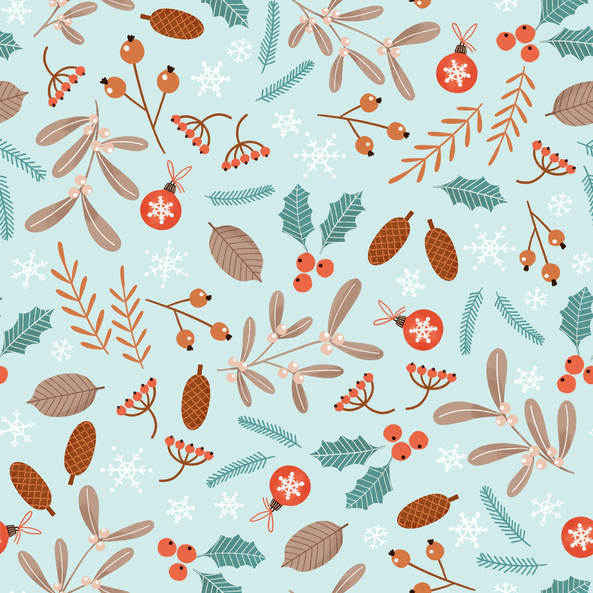 Christmas Woodland Botanicals and Ornaments – Winter Friends – Blue – Muster 010_032_02