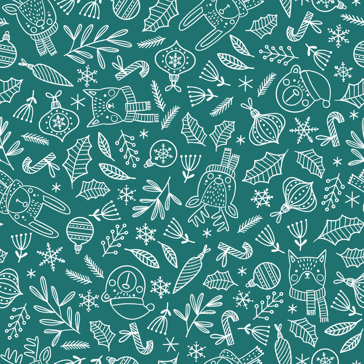 Christmas Woodland Doodles – Winter Friends – Teal – Muster 010_035_03