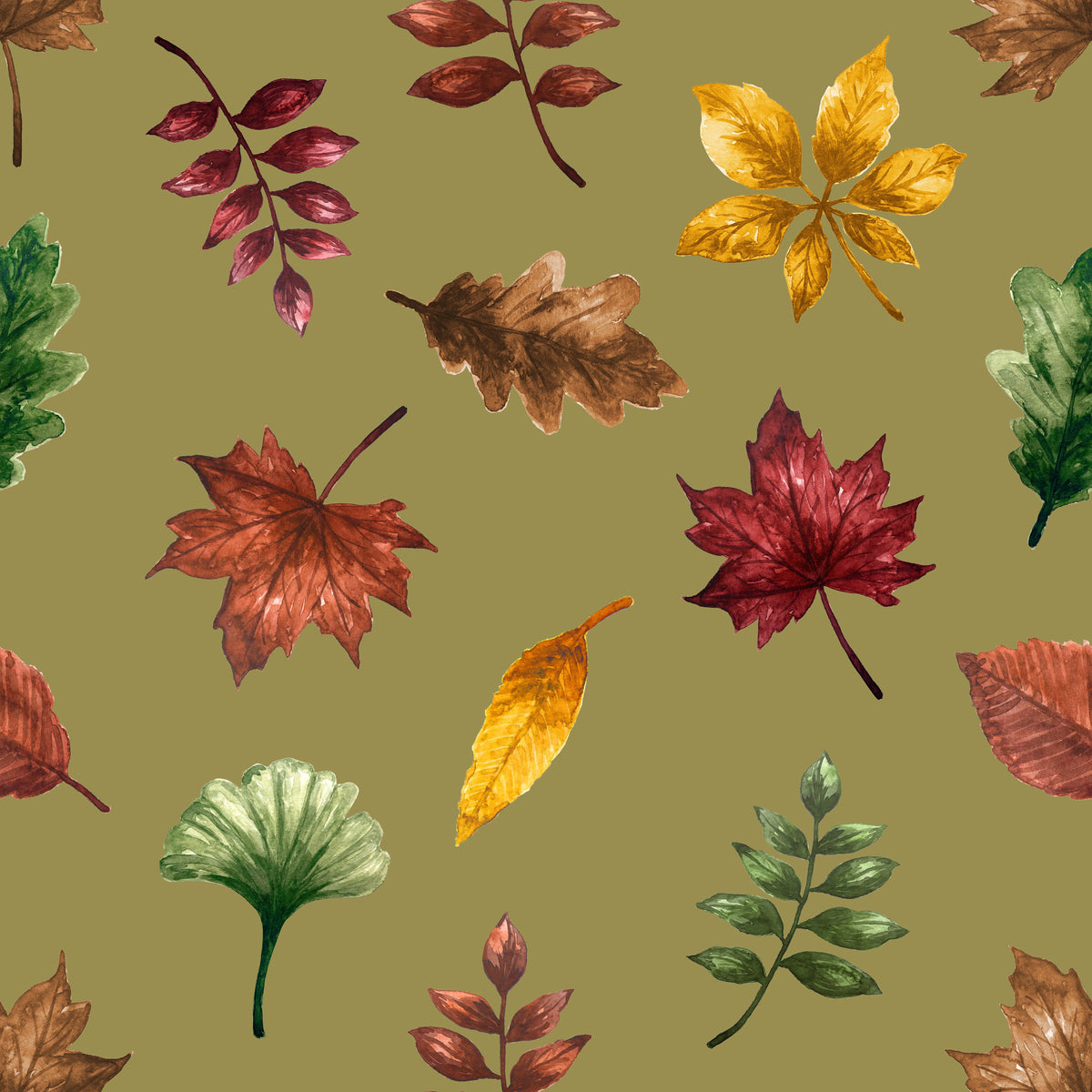 Cozy Autumn Leaves Olive