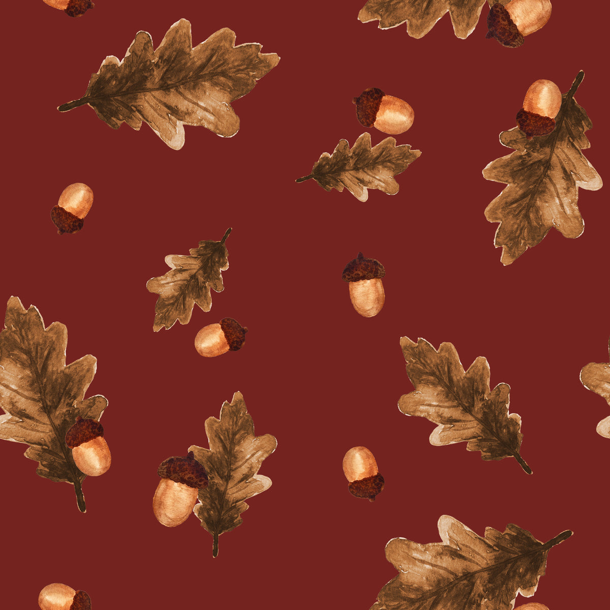 Soft Oak Leaves Dark Red