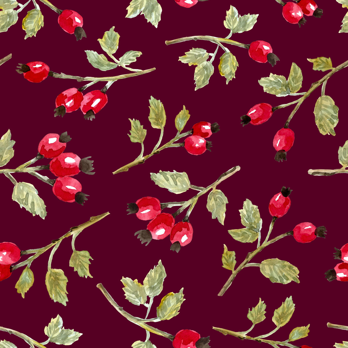 Wild Rosehip Branches Berry Red – Muster 001_254