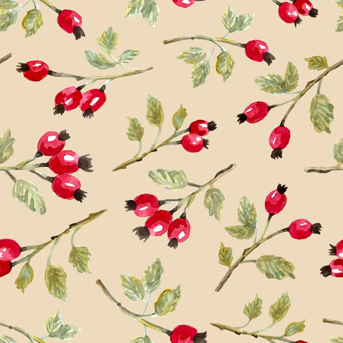 Wild Rosehip Branches Sand – Muster 001_255