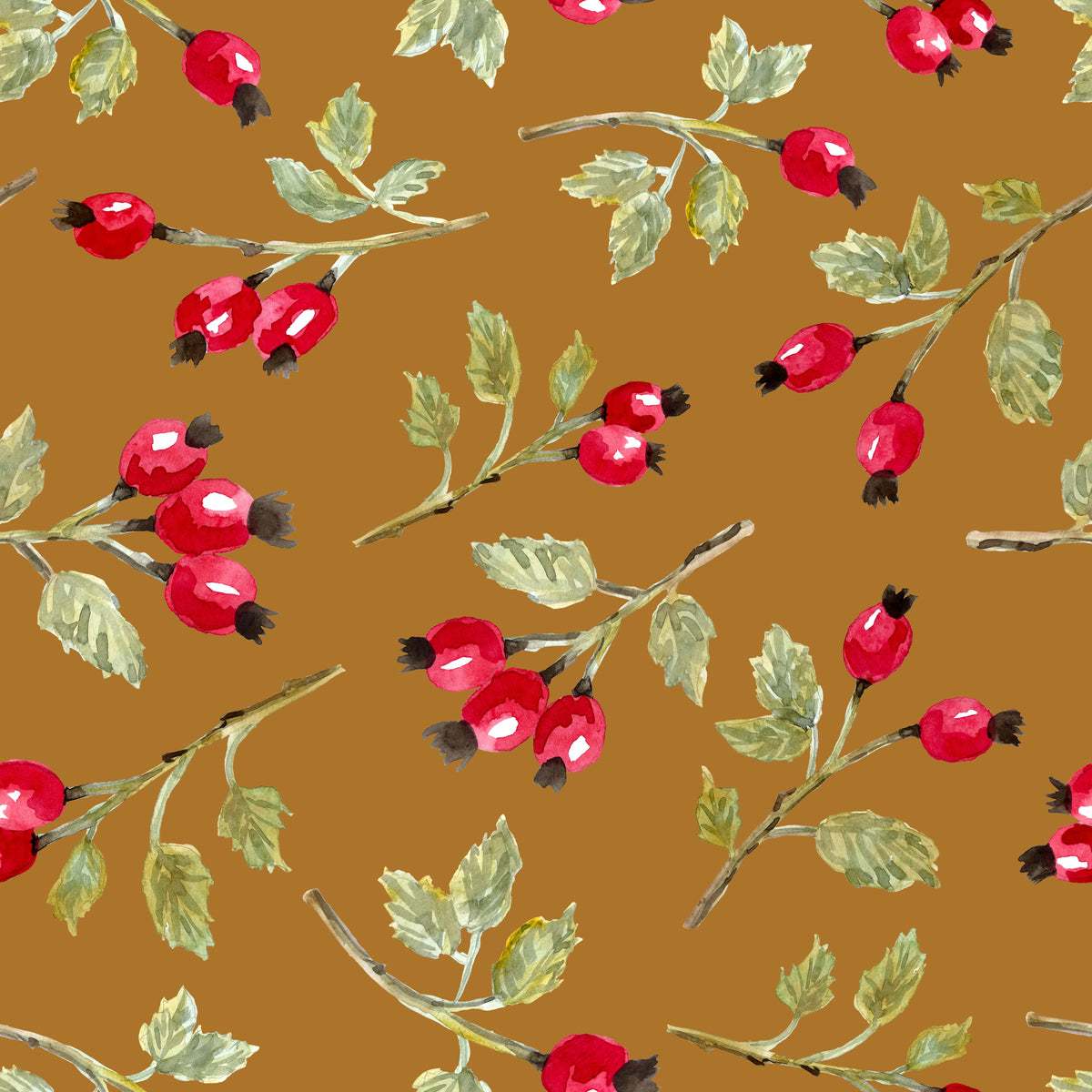 Wild Rosehip Branches Golden – Muster 001_256