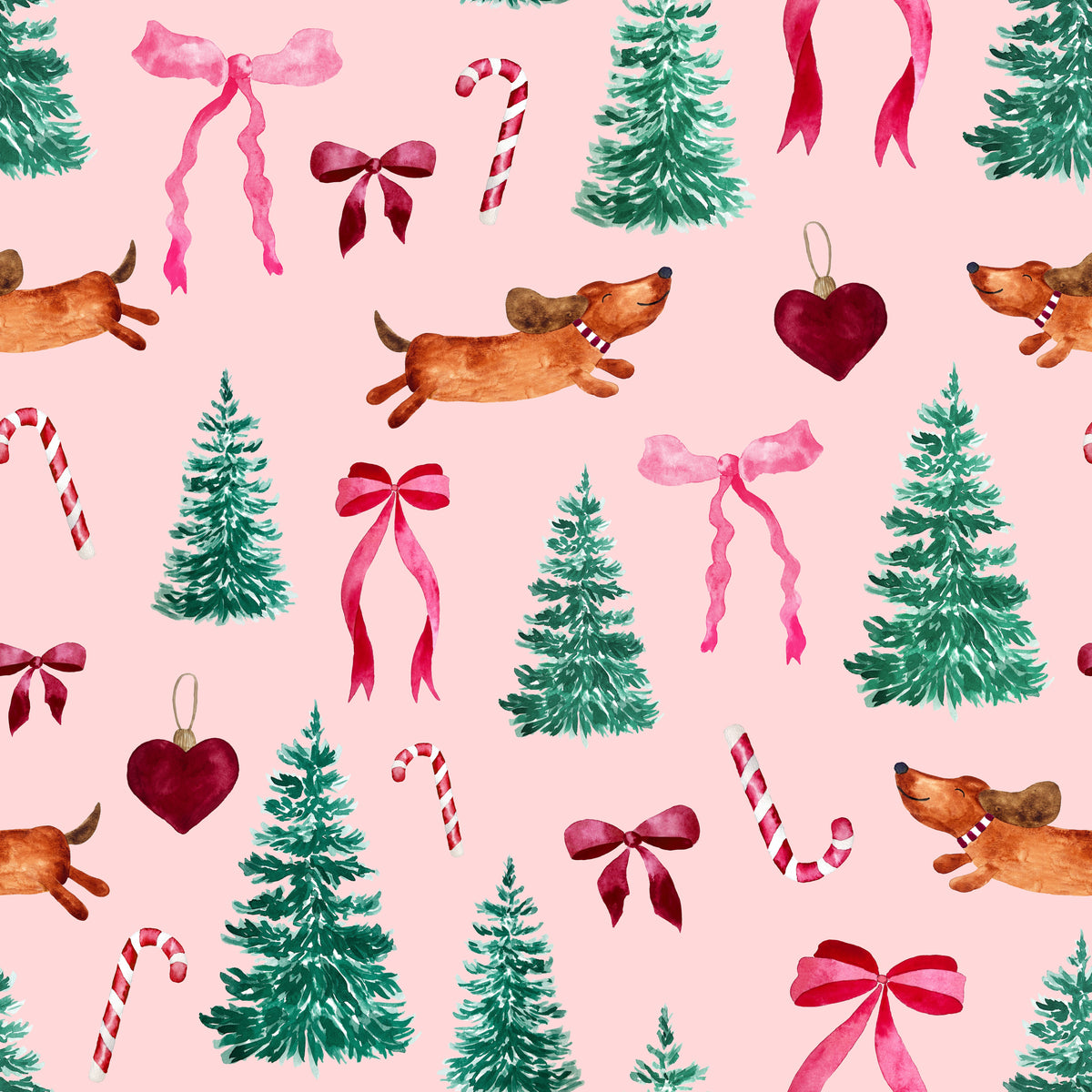 Christmas Dachshund Treasures Pink – Muster 001_345