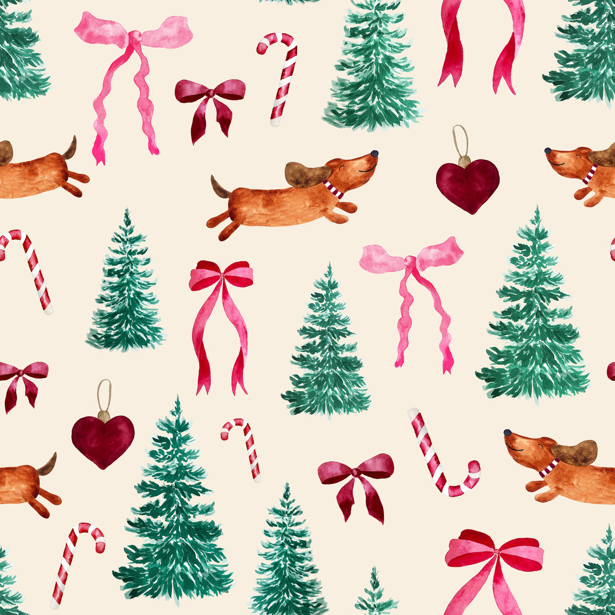 Christmas Dachshund Treasures Beige – Muster 001_346