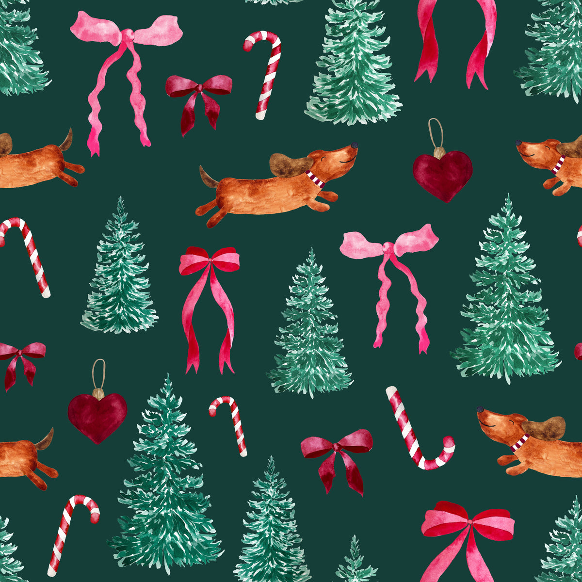 Christmas Dachshund Treasures Green – Muster 001_347