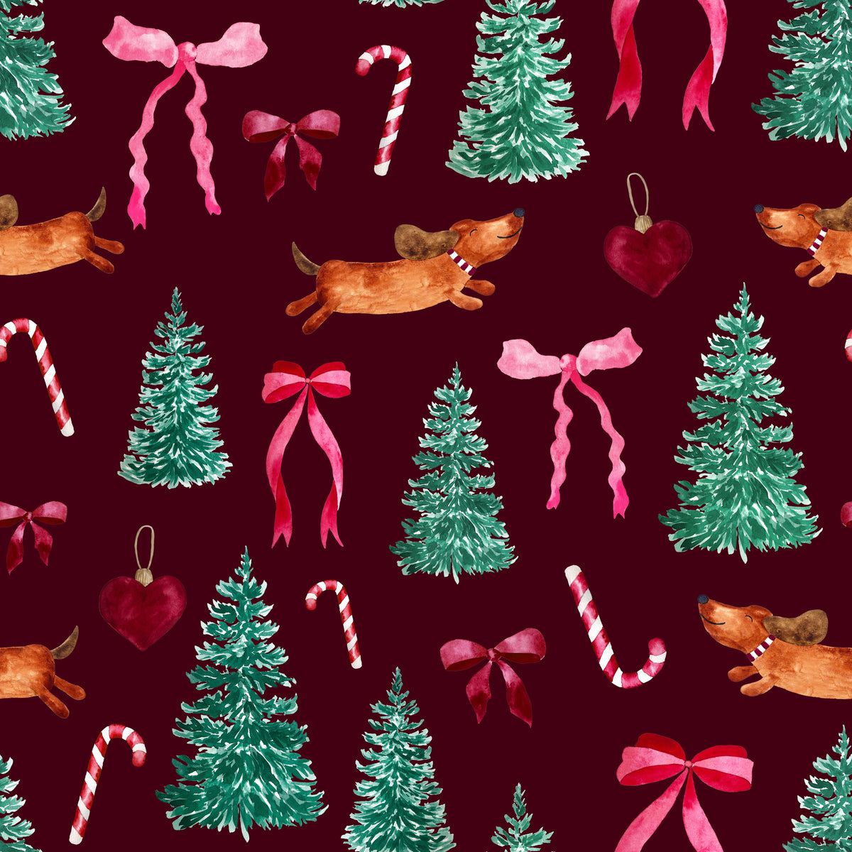 Christmas Dachshund Treasures Bordeaux – Muster 001_348