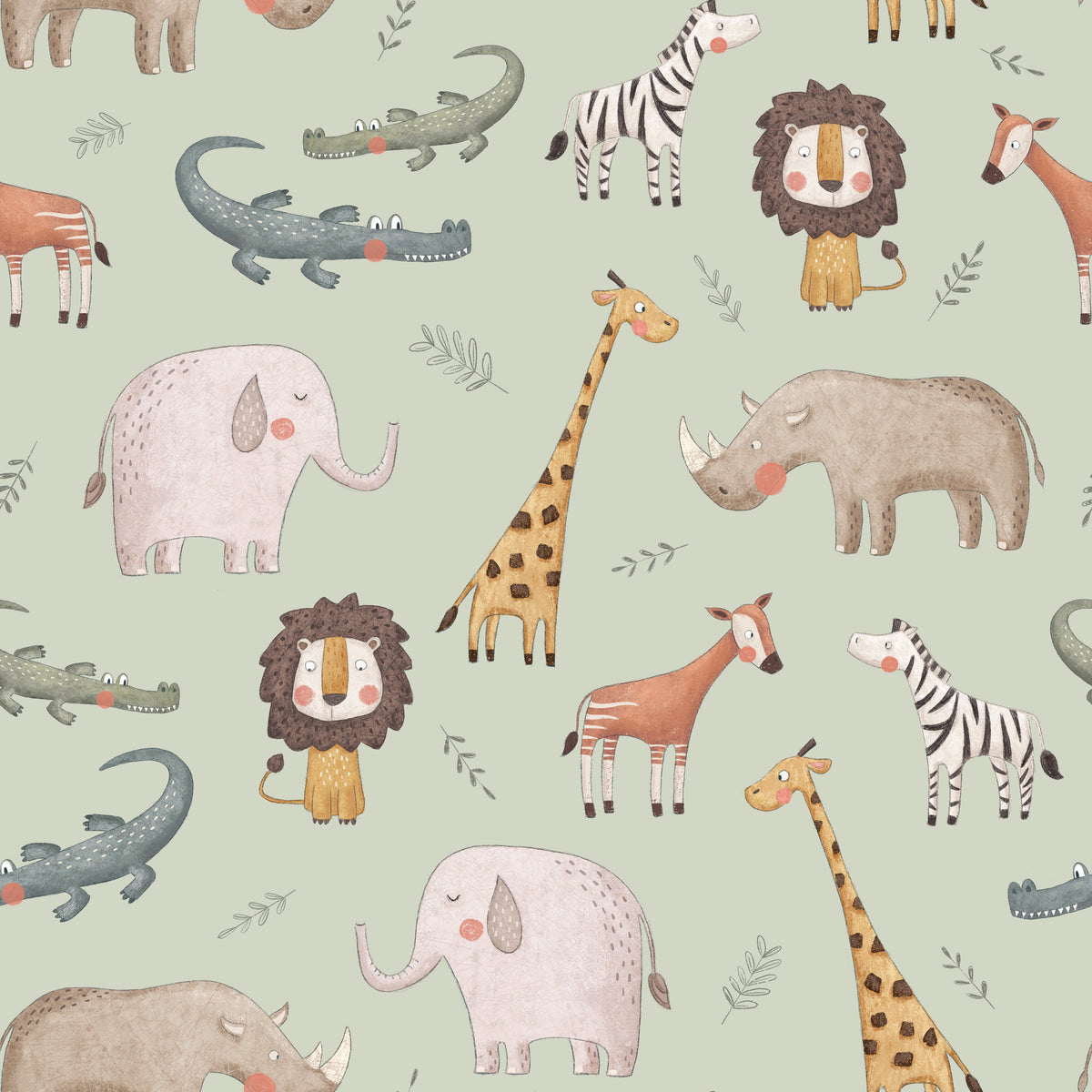 Safari-Tiere Salbei – Muster 008_013_03