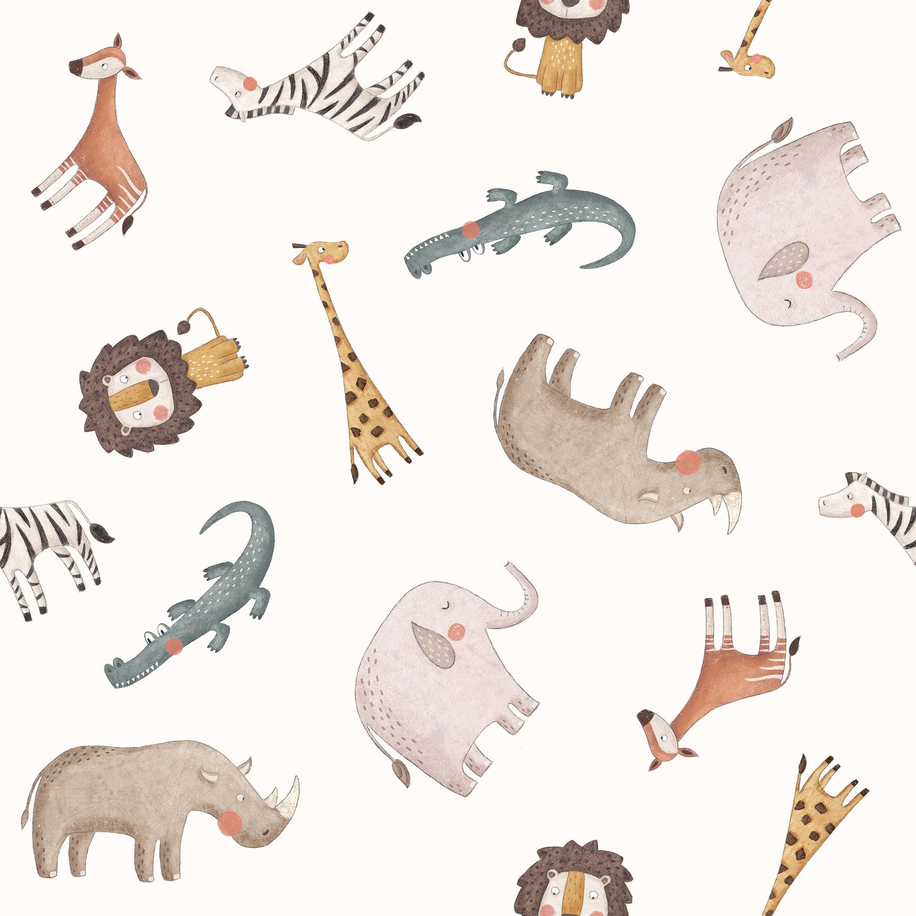 Safari-Tiere gestreut Creme – Muster 008_014_01