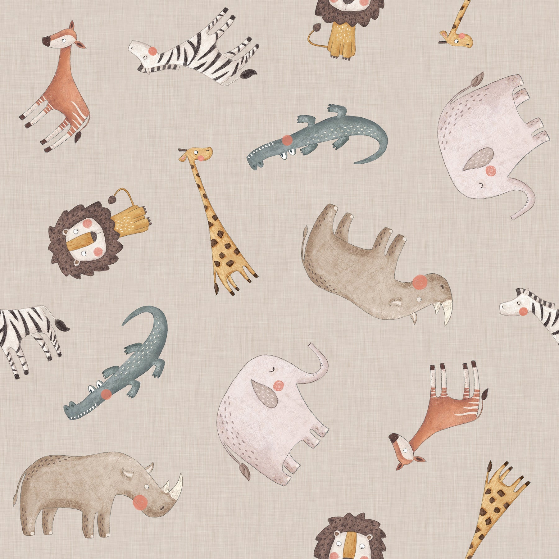 Safari-Tiere gestreut Beige – Muster 008_014_02