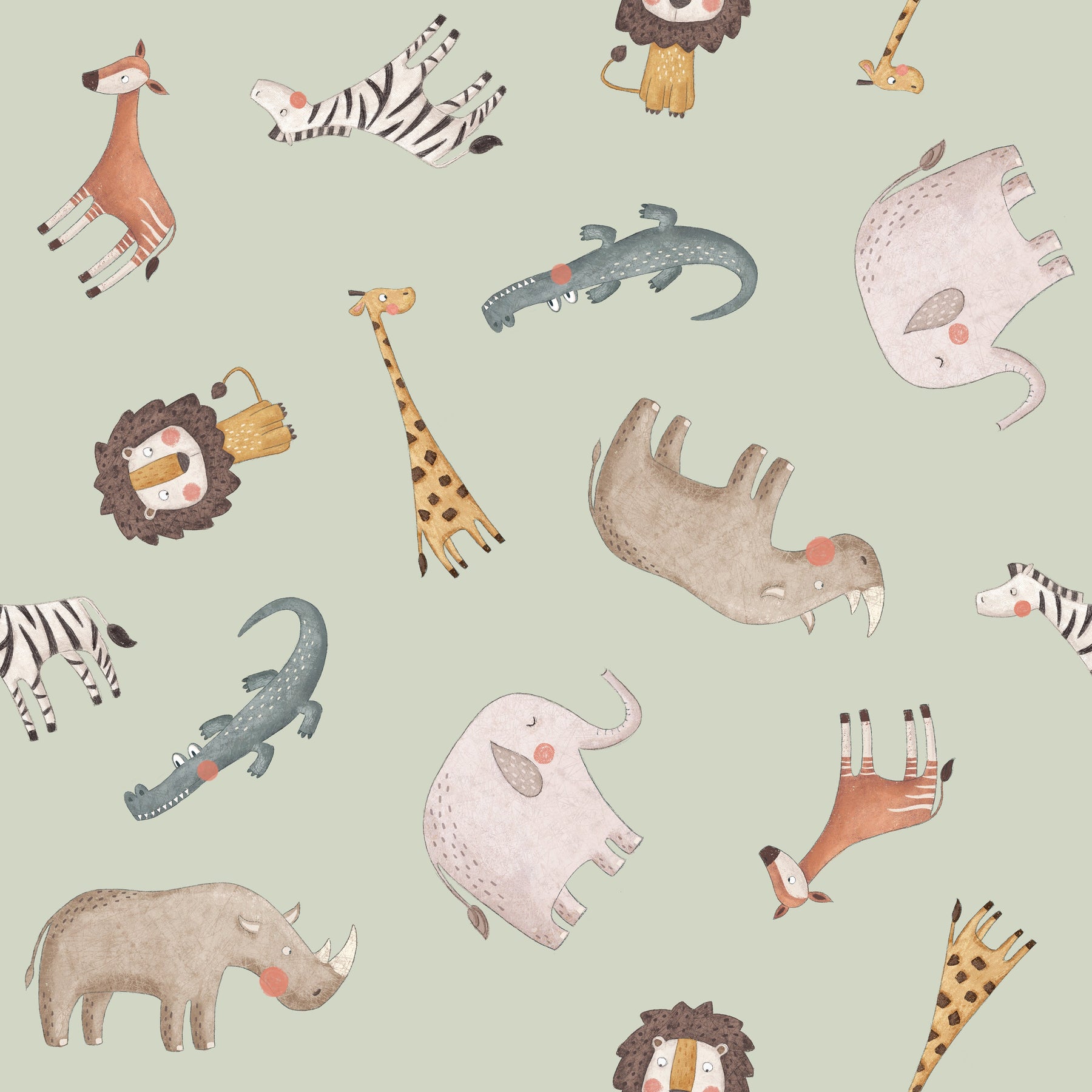 Safari-Tiere gestreut Salbei – Muster 008_014_03