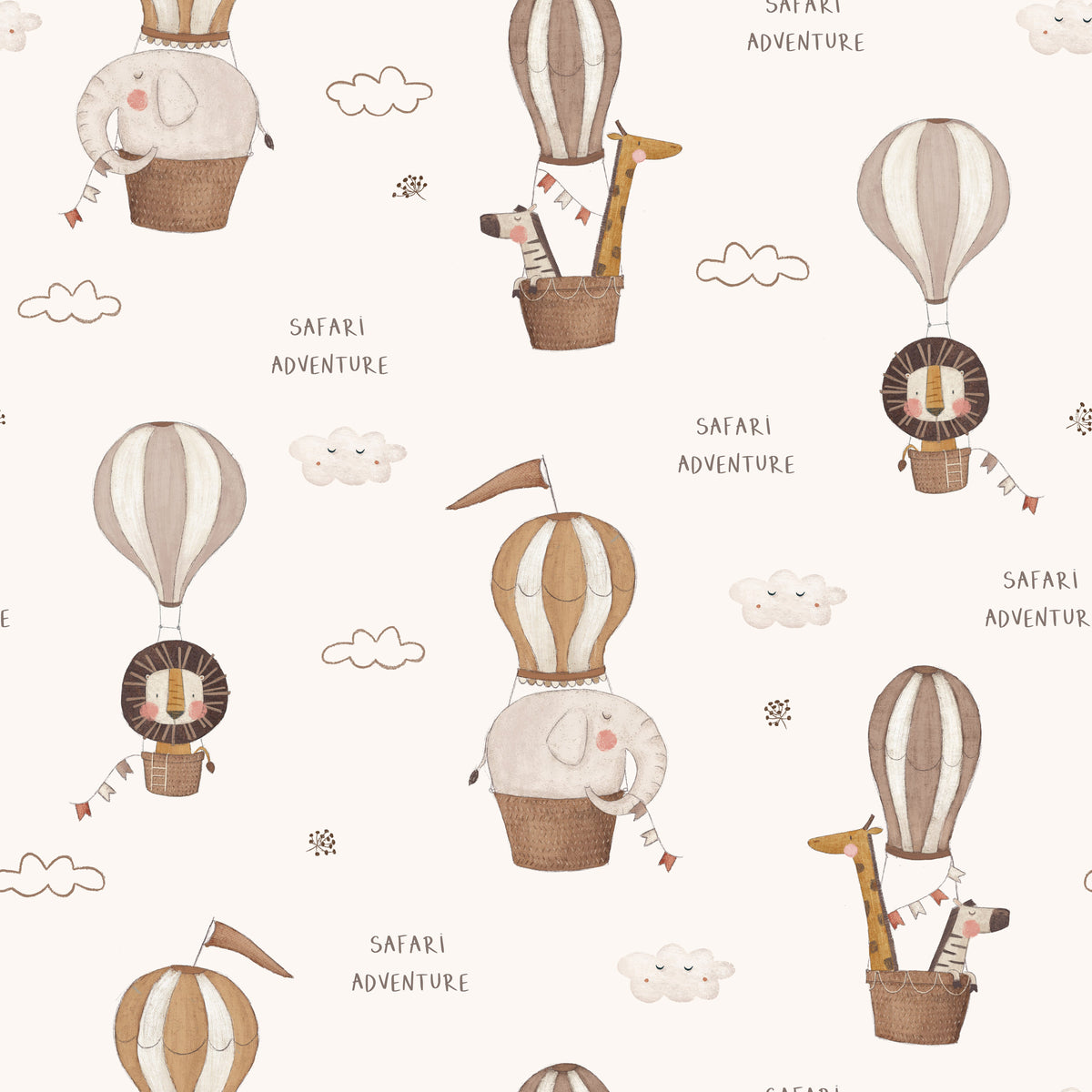Safari-Tiere im Ballon Creme – Muster 008_026_01
